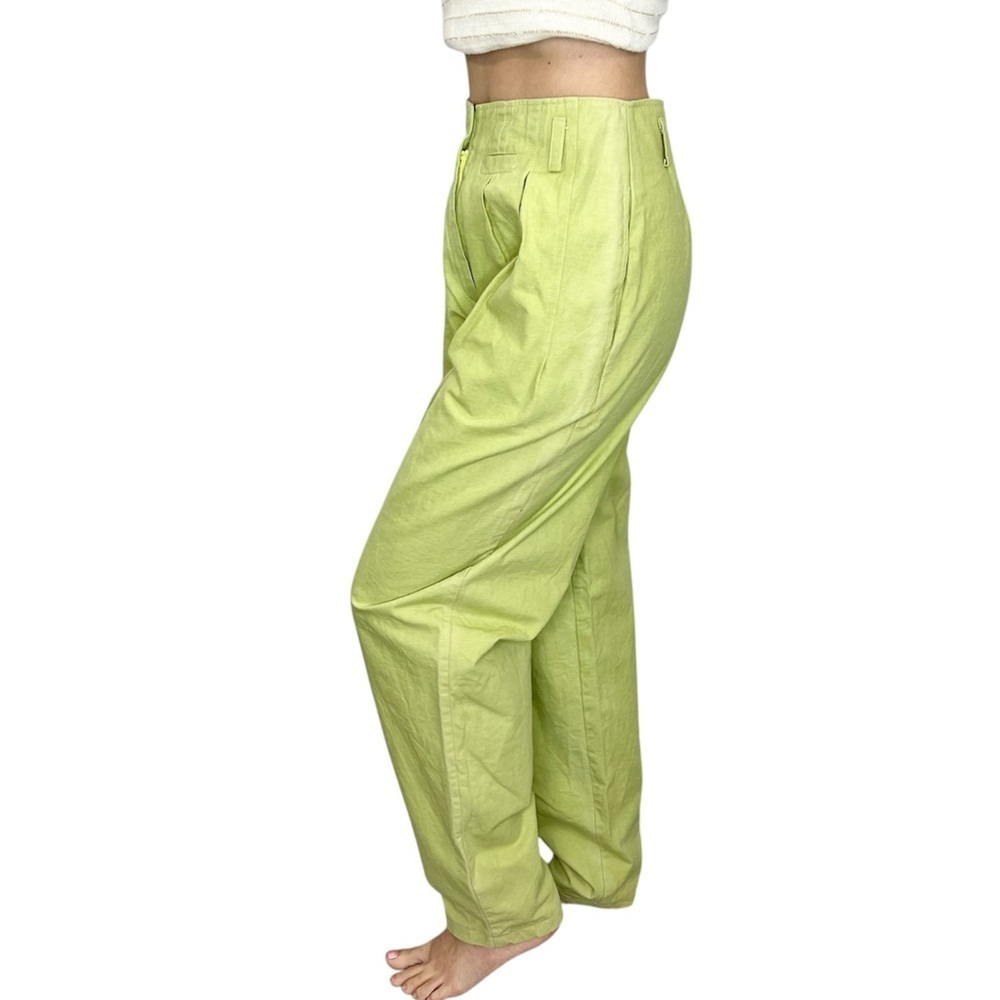 Vintage 80s bright green high rise pleated tailored tapered trousers 28